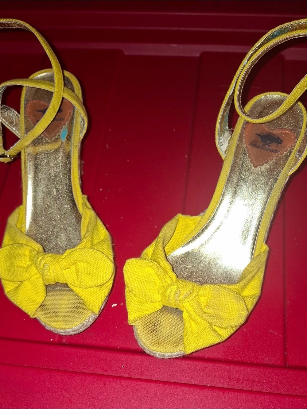 Rocket Dog Yellow Bow Peep-Toe Ankle-Strap Heels